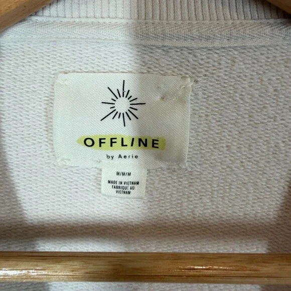 OFFLINE by Aerie Tacos & Tennis Crewneck Sweatshirt Cream Graphic Sz M - Picture 2 of 7